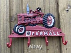 Vintage International Harvester Cast Iron Sign Farmall Tractor Farm Coat Hook