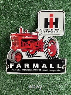 Vintage International Harvester Porcelain Sign Farmal Gas Tractor Farm Dealer