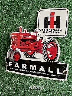 Vintage International Harvester Porcelain Sign Farmal Gas Tractor Farm Dealer