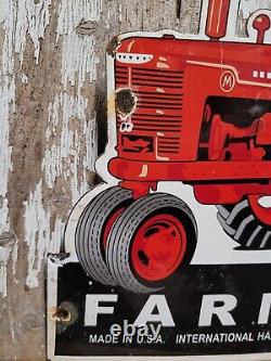 Vintage International Harvester Porcelain Sign Farmall Tractor Farm Oil Gas Cow