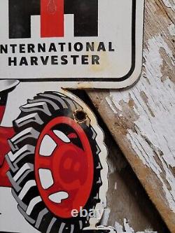 Vintage International Harvester Porcelain Sign Farmall Tractor Farm Oil Gas Cow