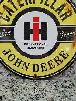 Vintage International Harvester Porcelain Sign Gas Oil John Deere Farm Tractor