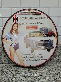 Vintage International Harvester Porcelain Sign Truck Tractor Farm Barn Gas Oil