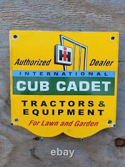 Vintage Intl Harvester Porcelain Sign Cub Cadet Tractor Gas Mower Farm Lawn Oil