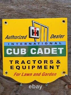 Vintage Intl Harvester Porcelain Sign Cub Cadet Tractor Gas Mower Farm Lawn Oil