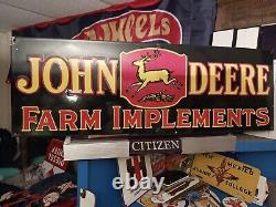 Vintage John Deere Farm Equipment Farm Porcelain Metal Sign Tractor Corn Dairy