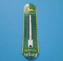 Vintage John Deere Porcelain Gas Automobile Farm Tractor Ad Sign Thermometer