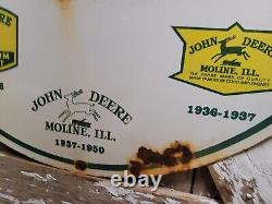 Vintage John Deere Porcelain Sign 30 Large Farming Tractor Dealer Sales Gas Oil