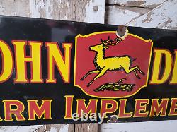 Vintage John Deere Porcelain Sign 3ft Tractor Farm Implements Dealer Sales Store