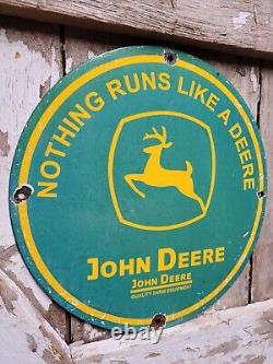 Vintage John Deere Porcelain Sign Barn Tractor Farming Machinery Gas Motor Oil