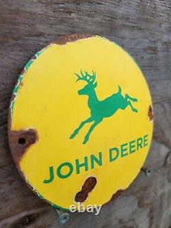 Vintage John Deere Porcelain Sign Old Tractor Equipment Farm Grain Seed Gas Oil