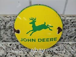 Vintage John Deere Porcelain Sign Old Tractor Machinery Farm Corn Ranch Gas Oil