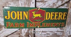 Vintage John Deere Porcelain Sign Rare Green Tractor Farm Implements Dealer 3ft