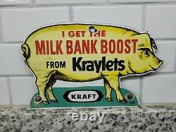 Vintage Kraft Porcelain Sign Dairy Farm Milk Bank Cheese Midwest Tractor Oil Gas