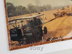 Vintage Lacquer Wood Baker Tractor Bailing Hay Farmer Scene Clock TESTED WORKS