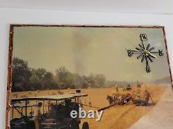 Vintage Lacquer Wood Baker Tractor Bailing Hay Farmer Scene Clock TESTED WORKS