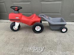 Vintage Little Tikes Tykes Farm Tractor Ride On Red Toddler Scoot Bike WithHorn