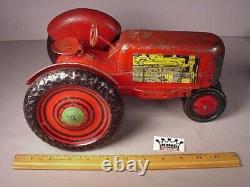 Vintage Marx 1930's Metal Farm Toy 11 Tractor & 3 implements pressed steel toys