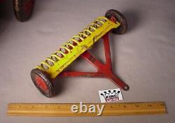 Vintage Marx 1930's Metal Farm Toy 11 Tractor & 3 implements pressed steel toys