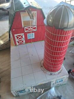 Vintage Marx Toys Farm Tin Litho Barn Silo withRamp, Tractor People Animals Tools
