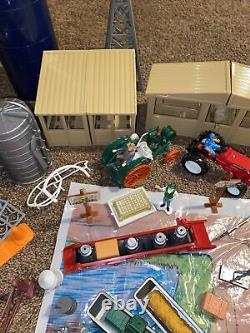 Vintage New Ray Farm Toy Lot Equipment Tractor Horse Trailer Truck Fence Barn ++