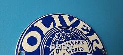 Vintage Oliver Porcelain Farm Implements Service 6 Gas Tractor Pump Plate Sign