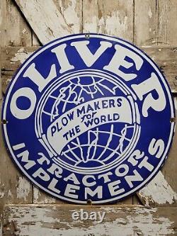 Vintage Oliver Porcelain Sign 30 Tractor Plow Implements Farming Equipment Sign