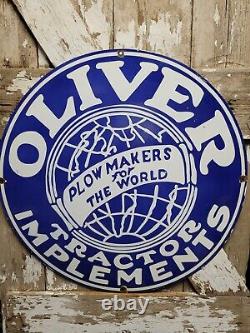 Vintage Oliver Porcelain Sign 30 Tractor Plow Implements Farming Equipment Sign