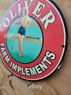 Vintage Oliver Porcelain Sign Farm Implements Tractor Service Oil Gas Station