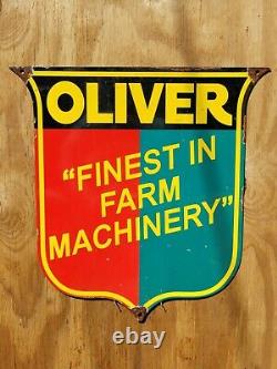 Vintage Oliver Porcelain Sign Farm Machinery Tractor Barn Corn Seed Shield Gas