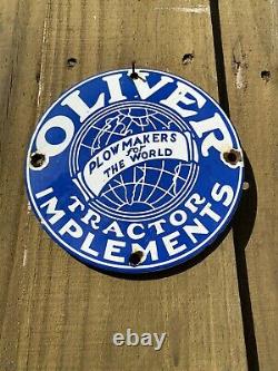 Vintage Oliver Tractor Porcelain Sign Farm Implements Barn Tools Gas Oil Station
