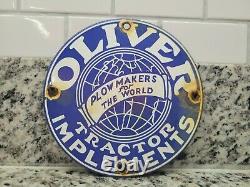 Vintage Oliver Tractor Porcelain Sign Farm Implements Oil Gas Station Service