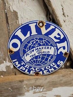 Vintage Oliver Tractor Porcelain Sign Farm Implements Plow Barn Oil Gas Corn USA