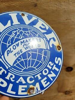 Vintage Oliver Tractor Porcelain Sign Farm Implements Plow Barn Oil Gas Station