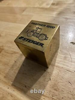 Vintage Paperweight Steiger METAL Cube Tractor Farm Collector Sales Award 1983