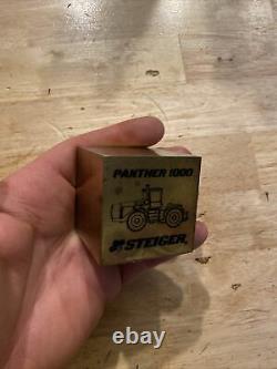 Vintage Paperweight Steiger METAL Cube Tractor Farm Collector Sales Award 1983