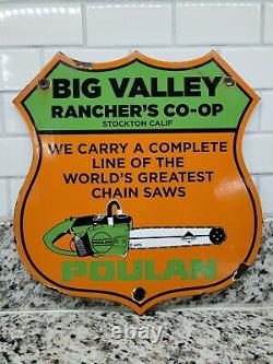 Vintage Poulan Chainsaw Porcelain Sign Ranch Farm Tractor Tools Gas Station Oil