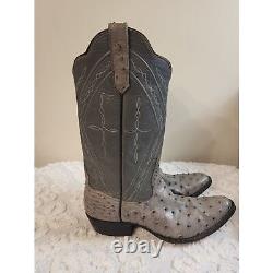 Vintage Rios Of Mercedes Gray Ostrich Full Quill Pull On Cowboy Men Boots Size 8