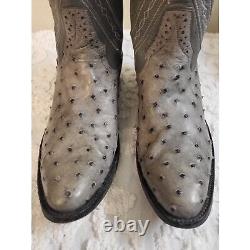 Vintage Rios Of Mercedes Gray Ostrich Full Quill Pull On Cowboy Men Boots Size 8