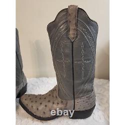 Vintage Rios Of Mercedes Gray Ostrich Full Quill Pull On Cowboy Men Boots Size 8