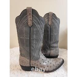 Vintage Rios Of Mercedes Gray Ostrich Full Quill Pull On Cowboy Men Boots Size 8