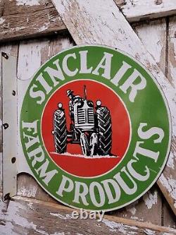 Vintage Sinclair Porcelain Sign 18 Flange Farm Tractor Equipment Cattle Ranch