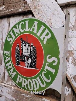 Vintage Sinclair Porcelain Sign 18 Flange Farm Tractor Equipment Cattle Ranch