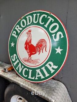 Vintage Sinclair Porcelain Sign Farm Products 30 Big Tractor Gas Service Oil