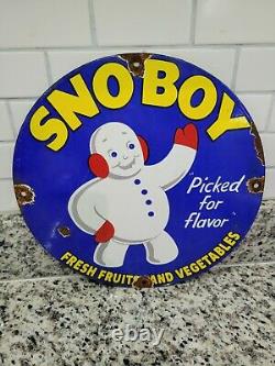 Vintage Snoboy Porcelain Sign Fruits Vegetable Farming Gas Oil Tractor Barn
