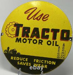 Vintage Tracto Motor Oil Porcelain Sign Tractor John Deer Ih Gas Dealership Farm