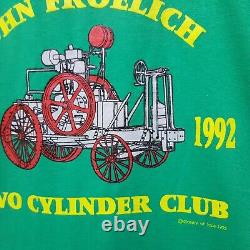 Vtg JOHN FROELICH DEERE T Shirt 2 CYLINDER CLUB USA Made Sz L Tractor Farm Hanes